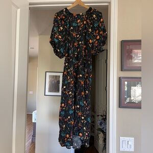 Universal Thread Black Floral Maxi Dress with Puff Sleeves